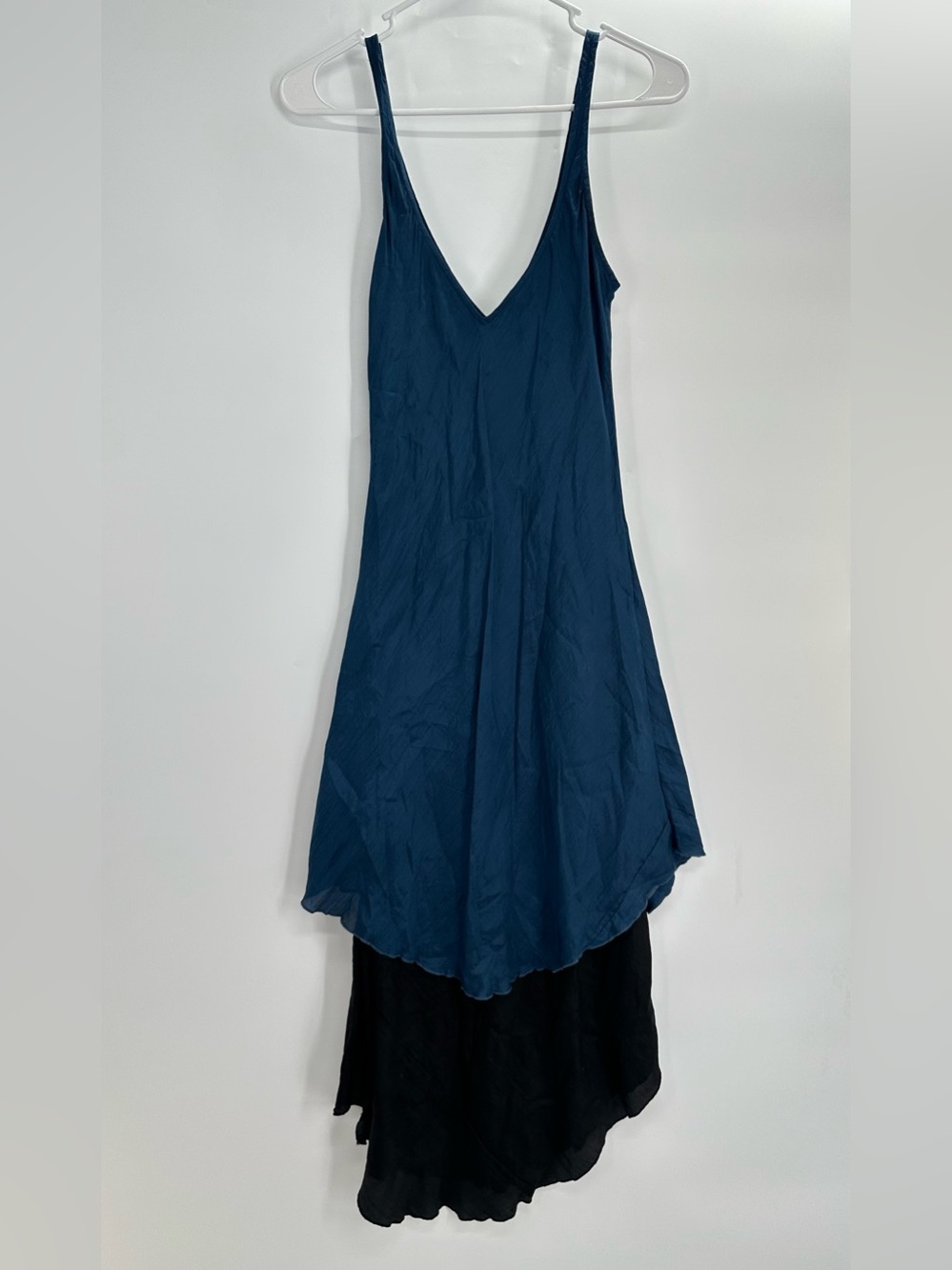 Chan Luu Blue & Black 100% Silk Layered Slip Dress Size Small